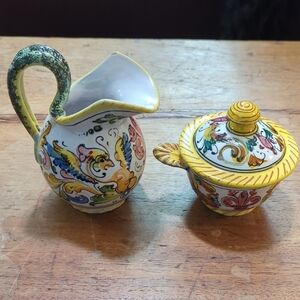 Mid Century Italian Majolica Milk And Sugar